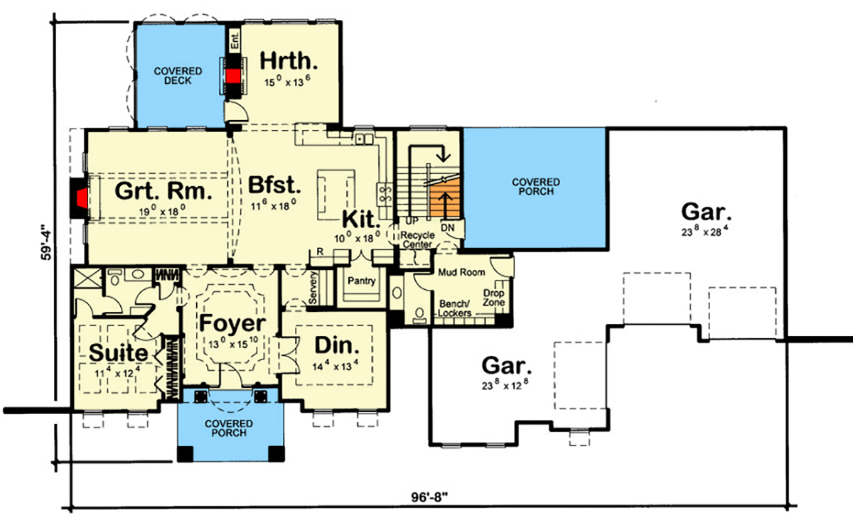 Plan 62578DJ: Luxurious European Style House Plan with 5 Bedrooms and 3-Car Garage - Floor Plan - Main Level - European, Northwest, Traditional