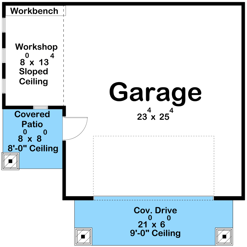 Plan 62588DJ: 2 Car Garage with Porch and Shop - Floor Plan - Main Level - Craftsman