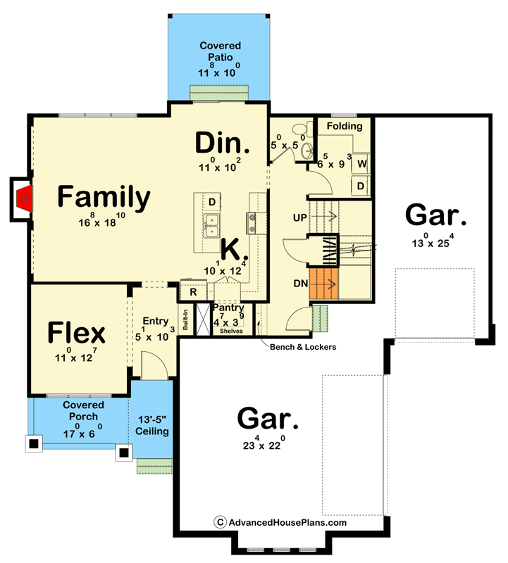 Plan 62607DJ: Prairie Style House Plan With Flex Room - Floor Plan - Main Level - Northwest, Prairie