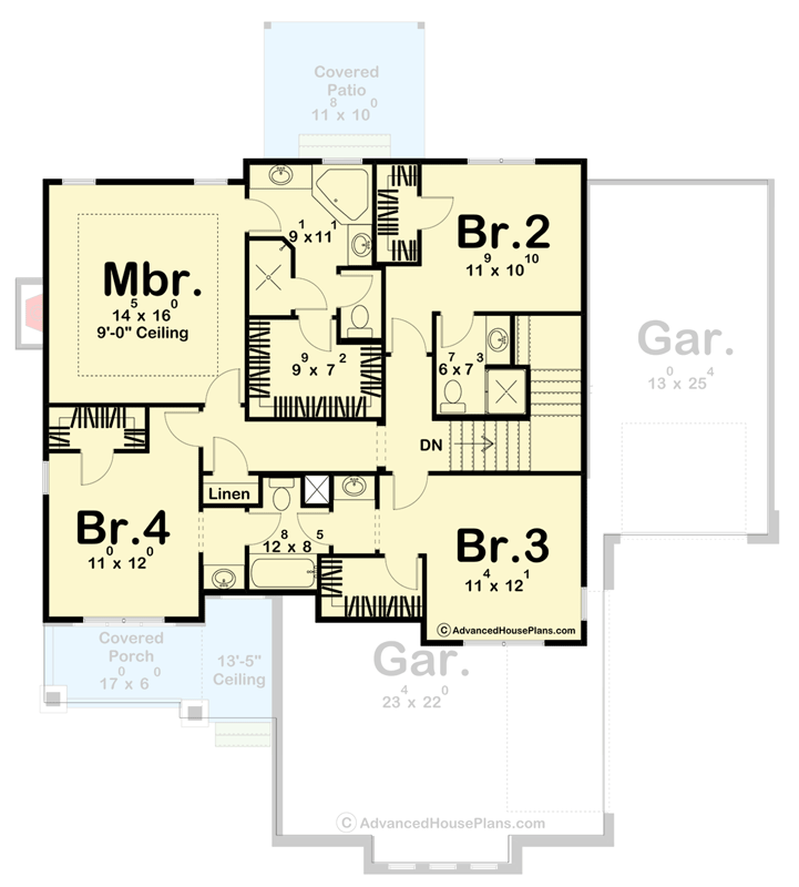 Plan 62607DJ: Prairie Style House Plan With Flex Room - Floor Plan - 2nd Floor - Northwest, Prairie