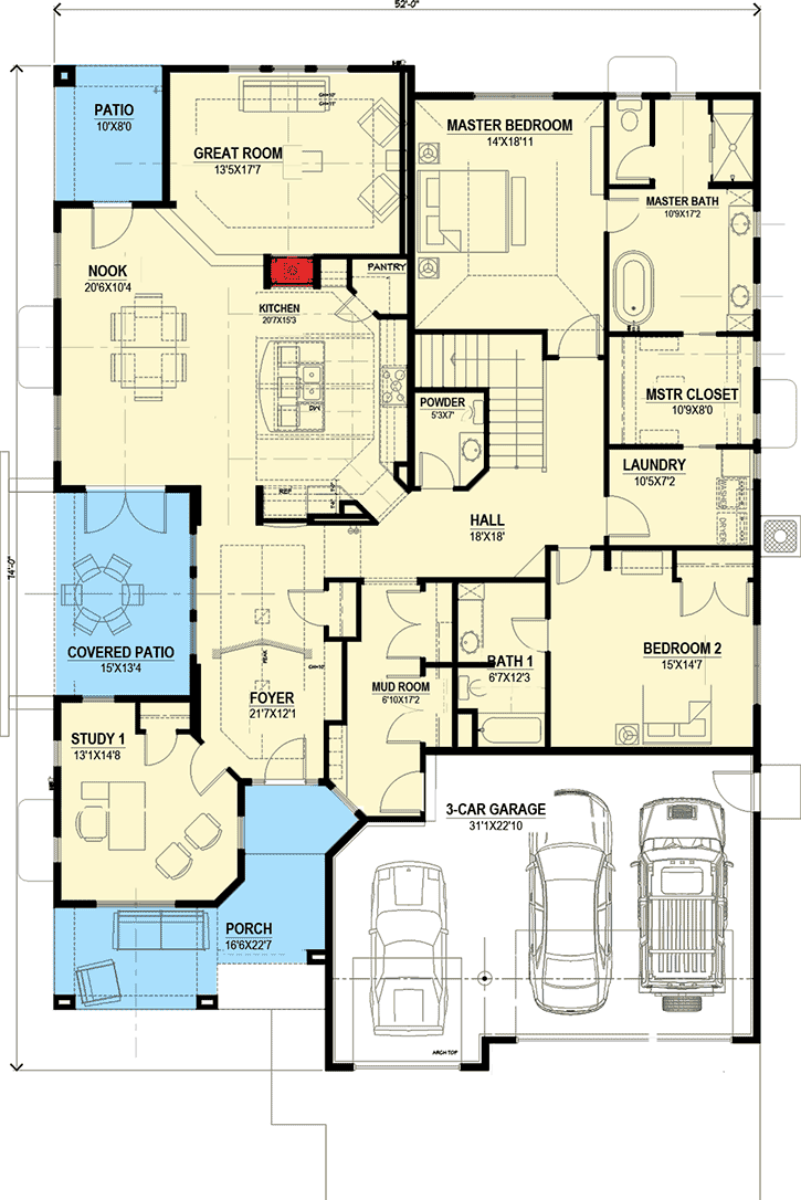 Plan 64403SC: Exciting European House Plan - Floor Plan - Main Level - European