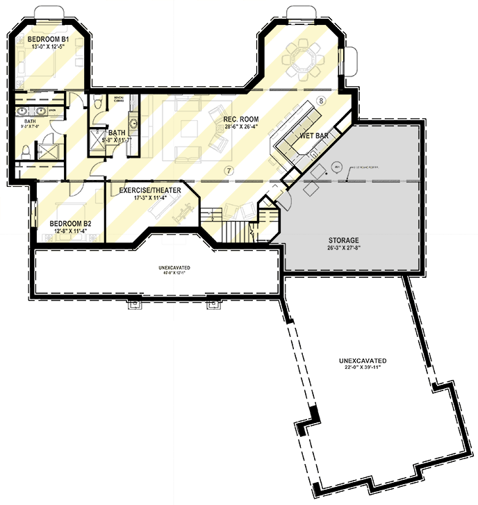 Plan 64404SC: 2 Bed Craftsman with Option for Two More Bedrooms in Basement - 2605 Sq Ft - Floor Plan - Optionally Finished Lower Level - Country, Craftsman, Mountain, New American, Northwest, Ranch, Traditional