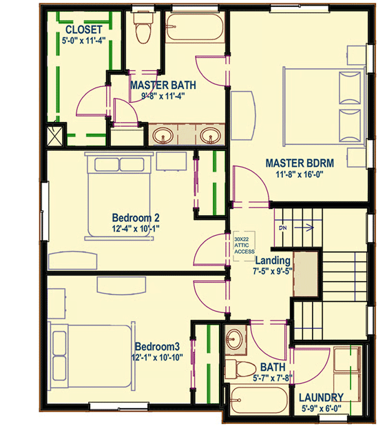 Plan 64418SC: Stylish Craftsman with Three Bedrooms Upstairs - Floor Plan - Image #9 - Bungalow, Craftsman, Northwest