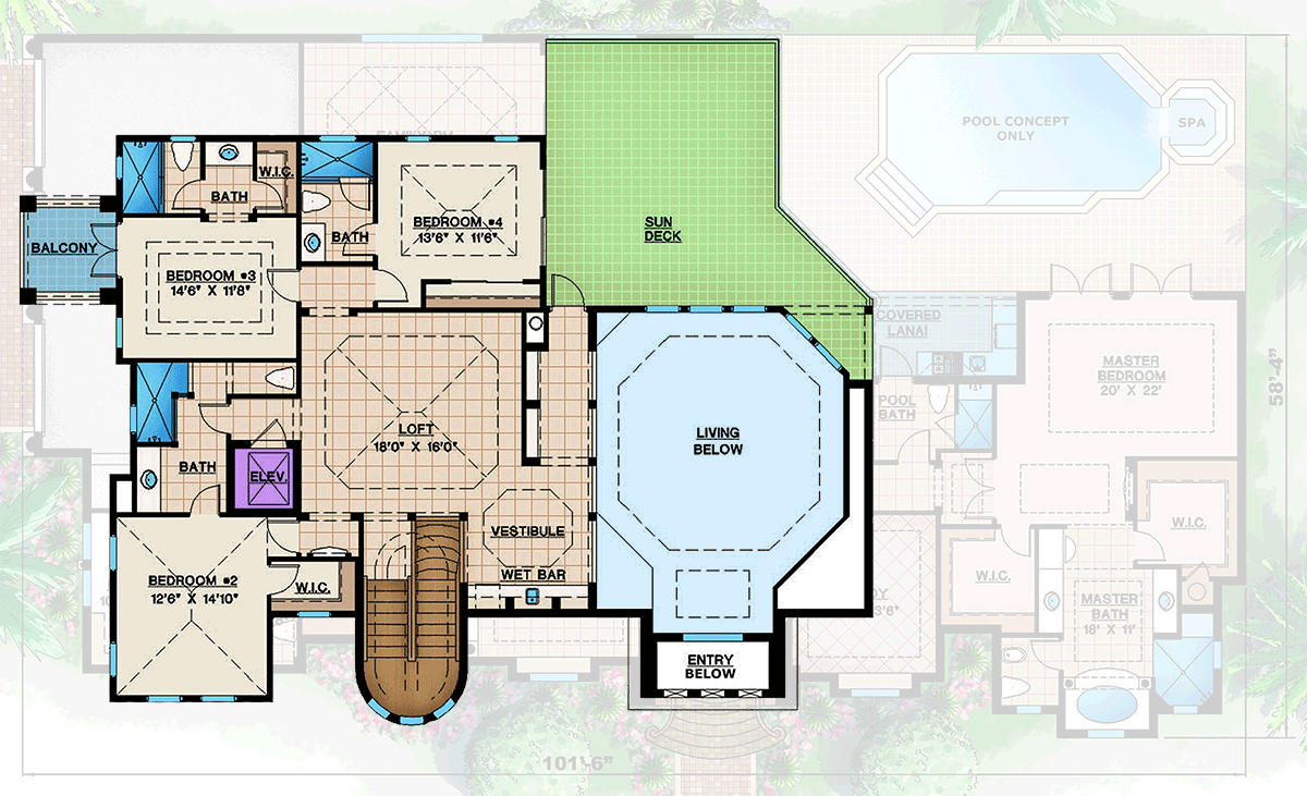 Plan 66015WE: Luxurious Mediterranean House Plan with Four Bedrooms and Three-Car Garage - Floor Plan - 2nd Floor - European, Florida-Style, Mediterranean