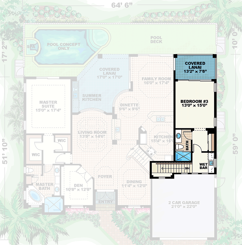 Plan 66053WE: Mediterranean Florida Style House Plan with 3 Bedrooms and Outdoor Kitchen - Floor Plan - 2nd Floor - Florida-Style, Mediterranean