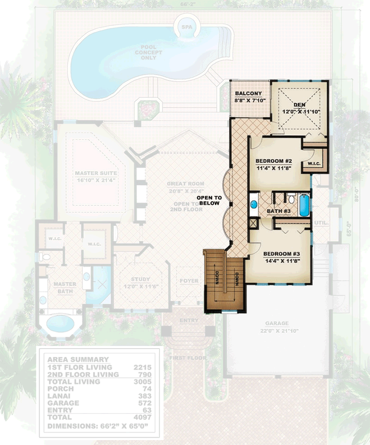 Plan 66064WE: Impeccable Detail - Floor Plan - 2nd Floor - Florida-Style, Mediterranean