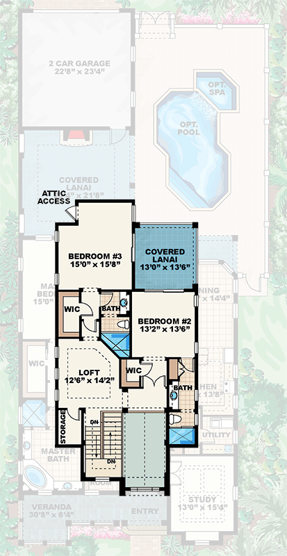 Plan 66099WE: Key West Style House Plan with 3 Bedrooms and Expansive Lanai - Floor Plan - 2nd Floor - Florida-Style, Traditional