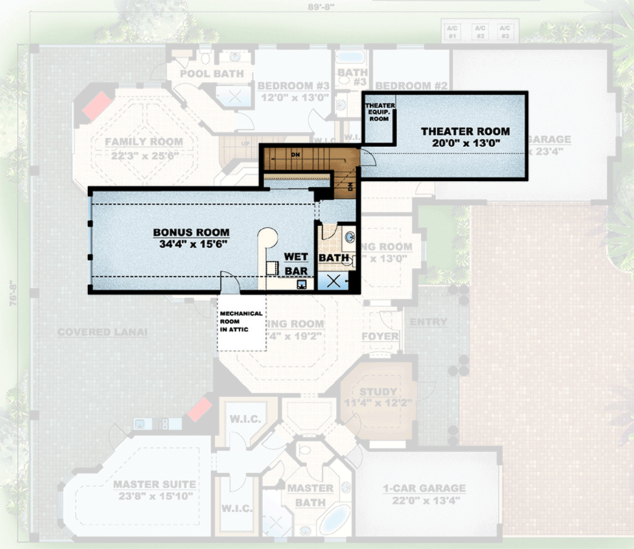 Plan 66124WE: Mediterranean Florida Style House Plan with 4 Bedrooms and Lanai - Floor Plan - 2nd Floor - Florida-Style, Mediterranean, Southern