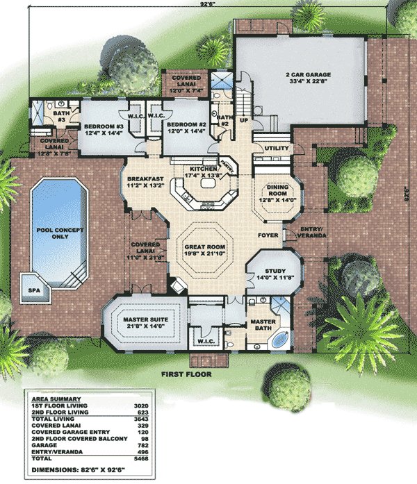 Plan 66167BW: Olde Florida Flair - Floor Plan - Main Level - Coastal, Florida-Style