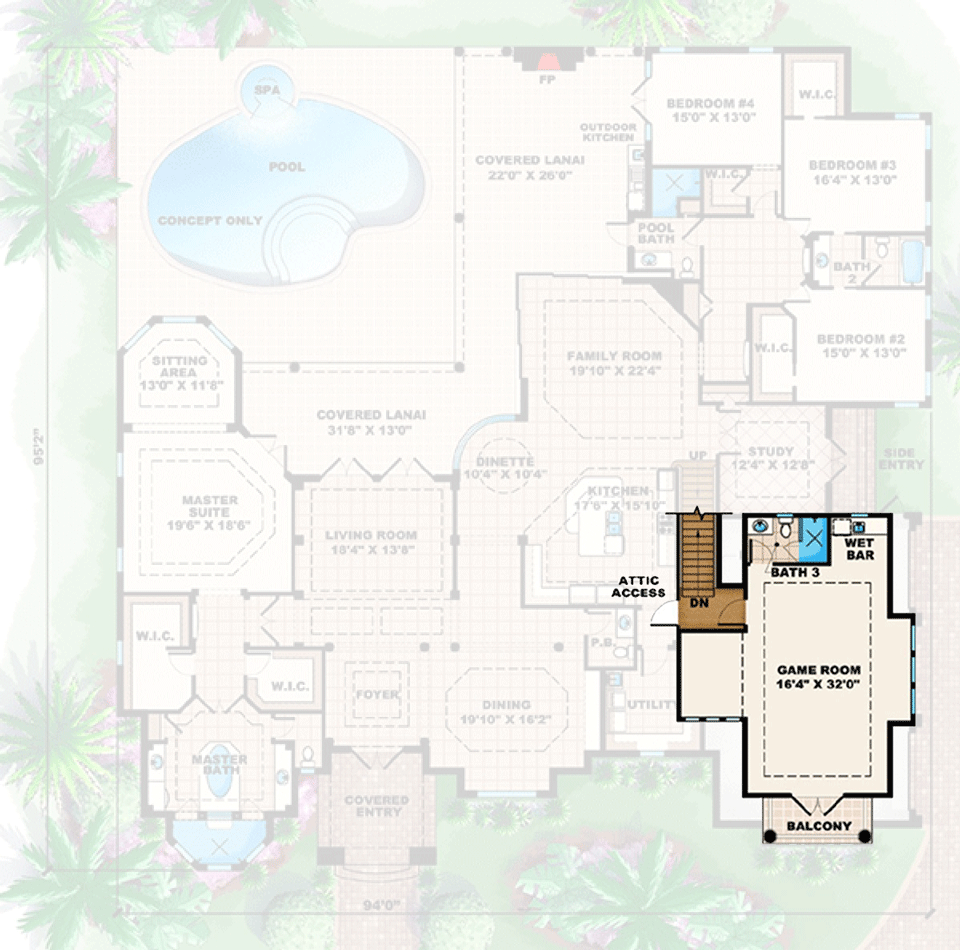Plan 66187WE: Open Feel and Balance of Space - Floor Plan - 2nd Floor - Florida-Style, Mediterranean