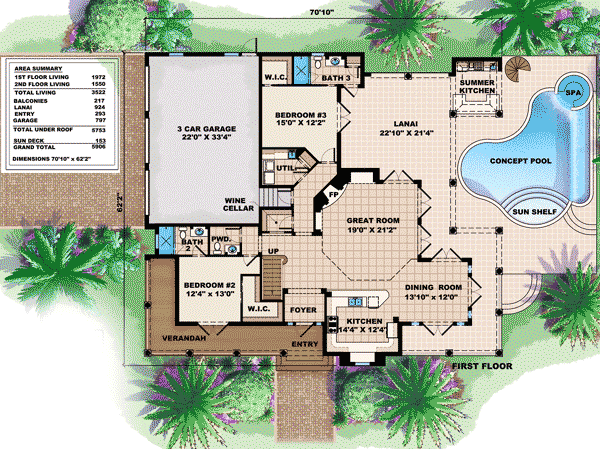 Plan 66202WE: Old Florida Feel - Floor Plan - Main Level - Country, Florida-Style, Southern