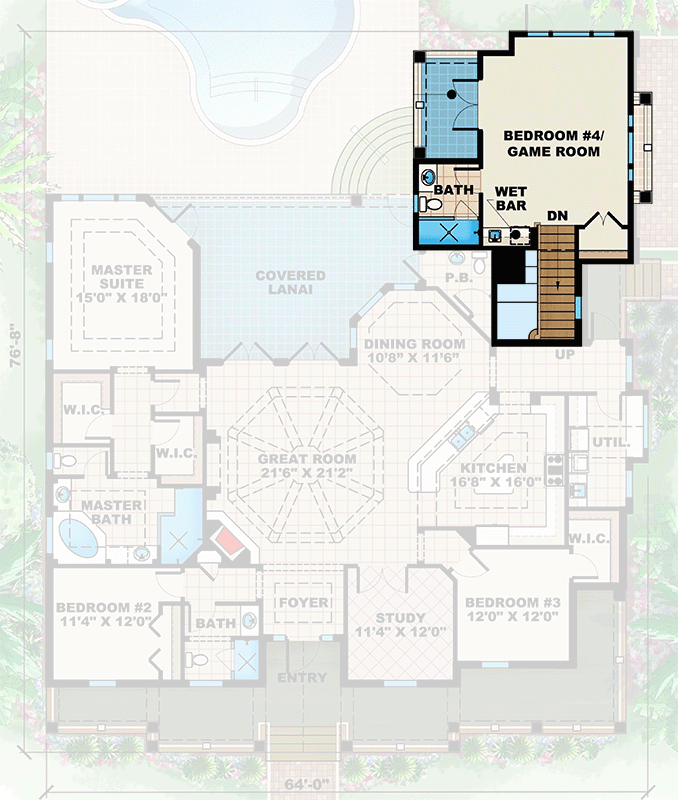 Plan 66249WE: Coastal Florida Style House Plan with Wraparound Porch and Bonus Room - Floor Plan - 2nd Floor - Beach, Coastal, Florida-Style
