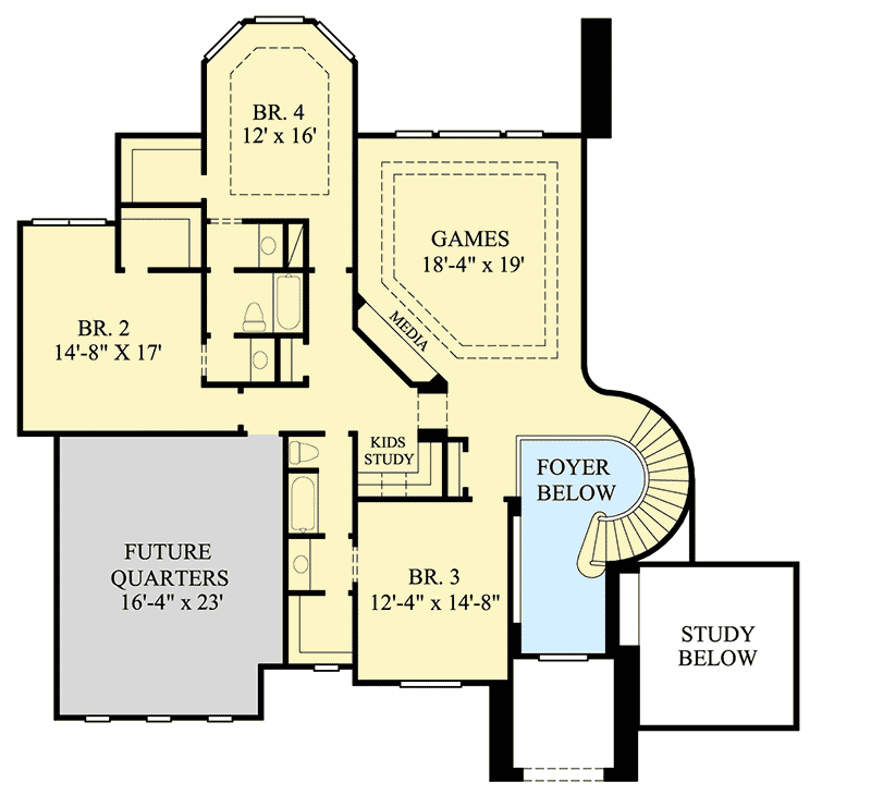 Plan 67052GL: Games Room and Kids Study - Floor Plan - 2nd Floor - European, Mediterranean