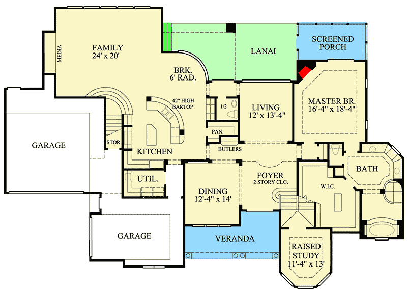 Plan 67072GL: Two-Story Raised Study - Floor Plan - Main Level - Traditional