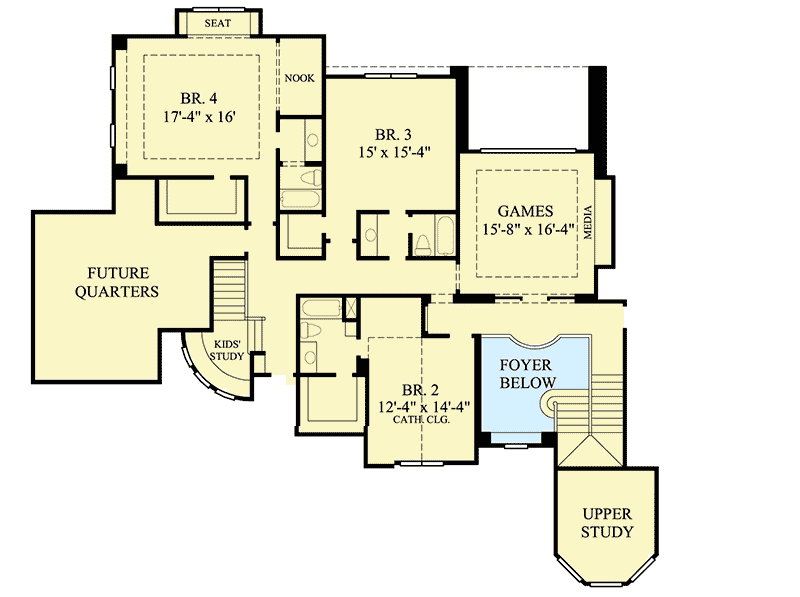 Plan 67072GL: Two-Story Raised Study - Floor Plan - 2nd Floor - Traditional