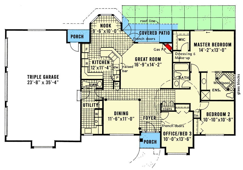 Plan 6709MG: Surrounded By Sunshine - Floor Plan - Main Level - Florida-Style, Mediterranean