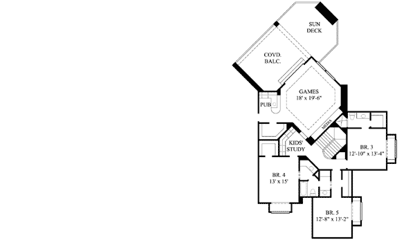 Plan 67102GL: Games Room with Pub - Floor Plan - 2nd Floor - Country, Hill Country