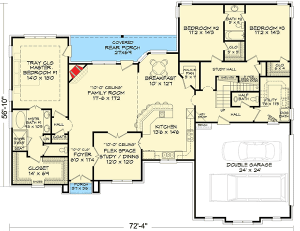 Plan 68412VR: Flexible European House Plan - Floor Plan - Main Level - European, Traditional