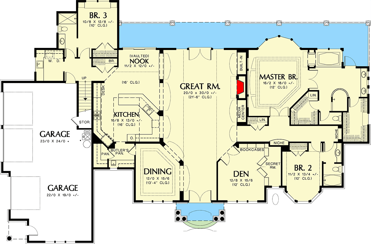 Plan 69233AM: Wide Central Hall Leads to Sitting Area - Floor Plan - Main Level - Northwest, Shingle, Traditional