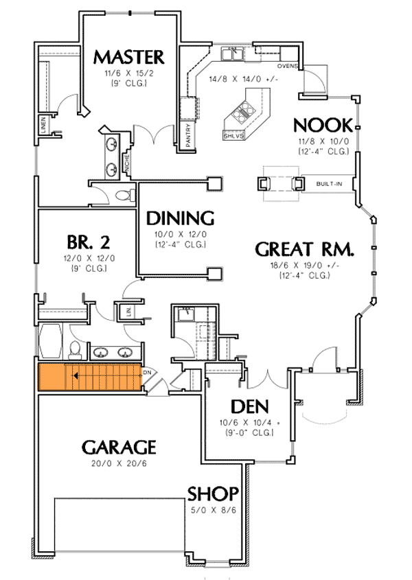 Plan 69253AM: Multi-Gabled Great Room Plan - Floor Plan - Basement Stairs - Cottage, Traditional