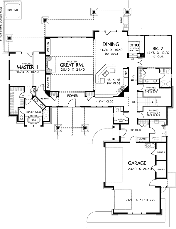 Plan 69462AM: Arts and Crafts with Two Master Suites - Floor Plan - Main Level - Craftsman, Mountain, Northwest