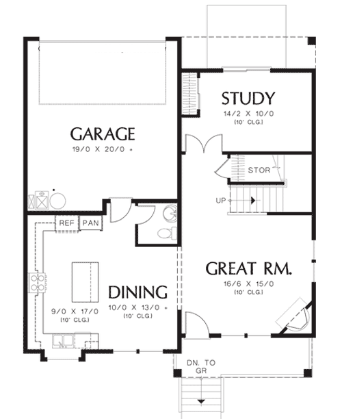 Plan 69482AM: Narrow Lot Home with Study - Floor Plan - Main Level - Northwest