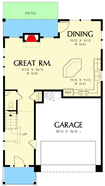 Plan 69508AM: 4 Bedroom House Plan with Vaulted Master and Upstairs Laundry - 1823 Sq Ft - Floor Plan - Main Level - Northwest