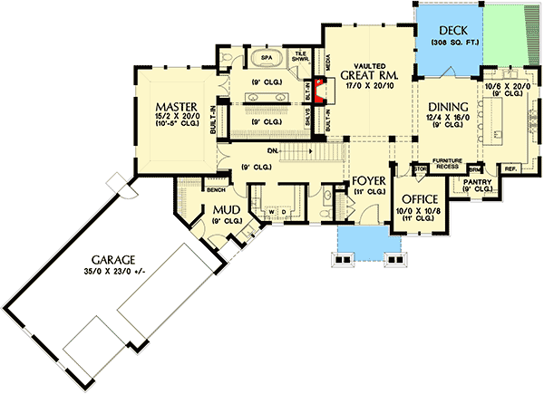 Plan 69604AM: 3 Bed Angled Ranch with Finished Lower Level - Floor Plan - Main Level - Craftsman, Northwest, Ranch