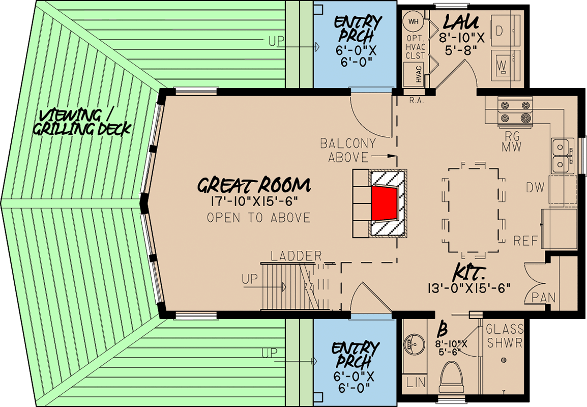 Plan 70504MK: Charming Mountain Retreat with Loft and Wrap Around Porch - Floor Plan - Main Level - Mountain, Vacation