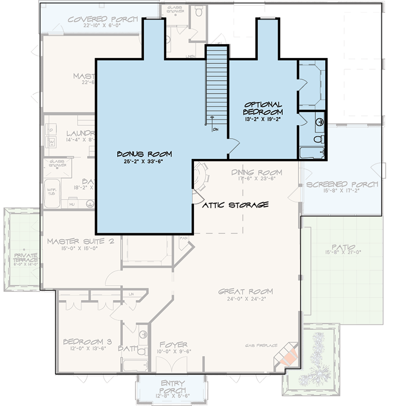 Plan 70512SND: Spacious French Country Retreat with Versatile Bonus Room and Dual Master Suites - Floor Plan - Bonus Level - European, French Country