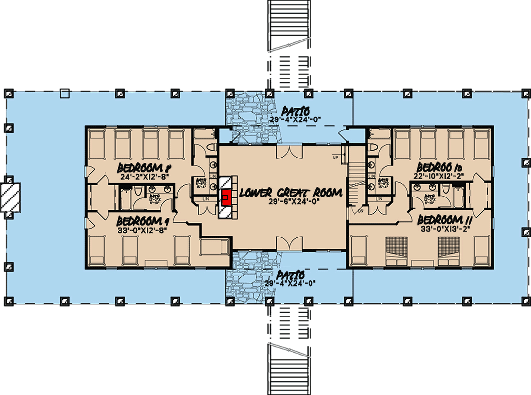 Plan 70518MK: Majestic Country Retreat with 11 Bedrooms and Wrap-Around Porch - Floor Plan - Ground Level - Country, Mountain, Vacation