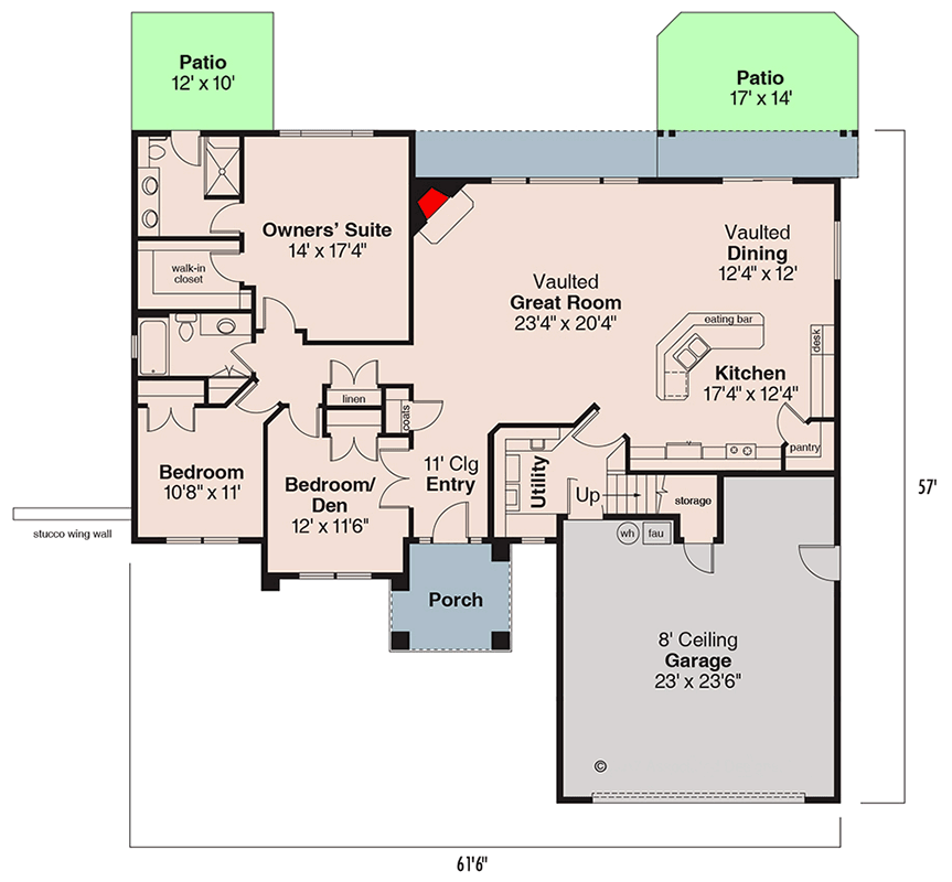 Plan 72039DA: Modern Florida-Style House Plan with 3 Bedrooms and Bonus Room - Floor Plan - Main Level - Florida-Style, Mediterranean