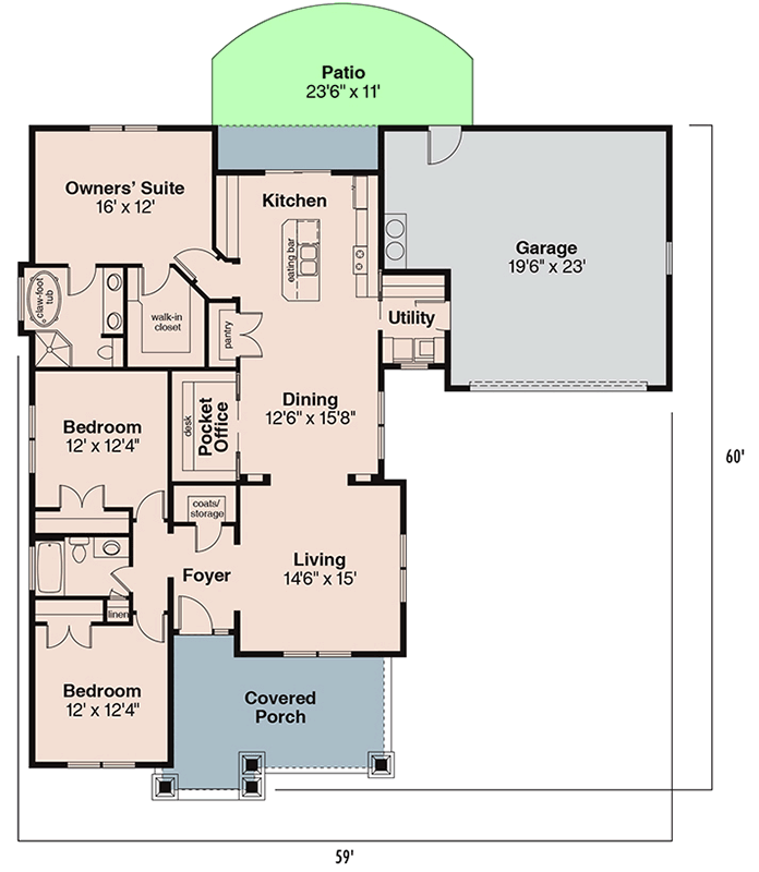 Plan 72103DA: Three Bedroom Craftsman House Plan with Inviting Front Porch - Floor Plan - Main Level - Cottage, Country, Craftsman, Ranch