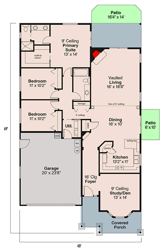 Plan 72205DA: Charming Craftsman House Plan Featuring Three Bedrooms and Two Car Garage - Floor Plan - Main Level - Country, Craftsman, Traditional