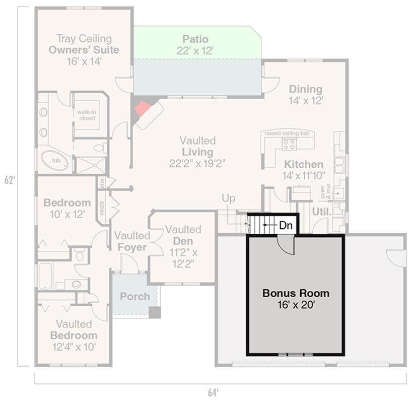 Plan 72232DA: Traditional 3 Car Garage House Plan with Bonus Room Above - Floor Plan - Bonus Room - Southern, Traditional