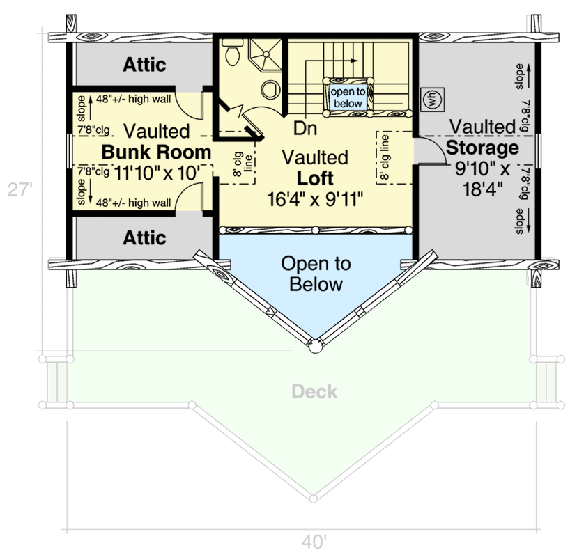 Plan 72320DA: A-Frame Log Cabin House Plan with Lofty Great Room and Bunk Room - Floor Plan - 2nd Floor - Log Cabin, Mountain, Rustic, Vacation