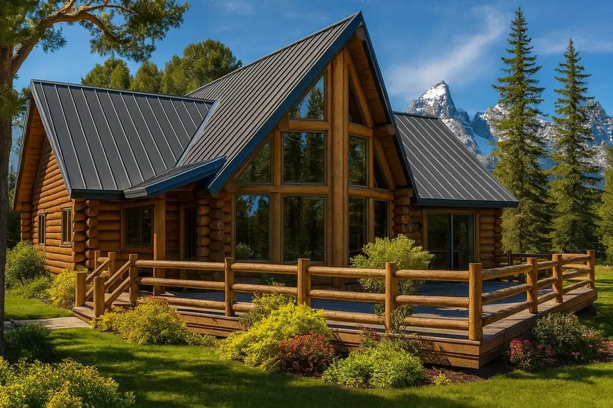 Rustic Log Cabin House Plan with 2 Bedrooms and Wraparound Deck