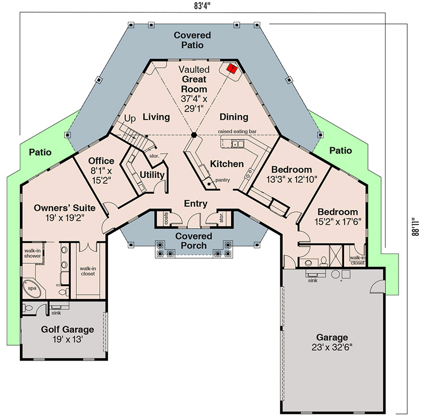 Plan 72497DA: Elegant Contemporary Southern House Plan with Two-Story Great Room and Golf Garage - Floor Plan - Main Level - Contemporary, Southern