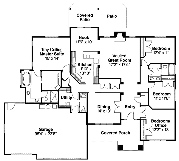 Plan 72509DA: Ranch with a Dash of Craftsman - Floor Plan - Main Level - Ranch, Southern, Traditional