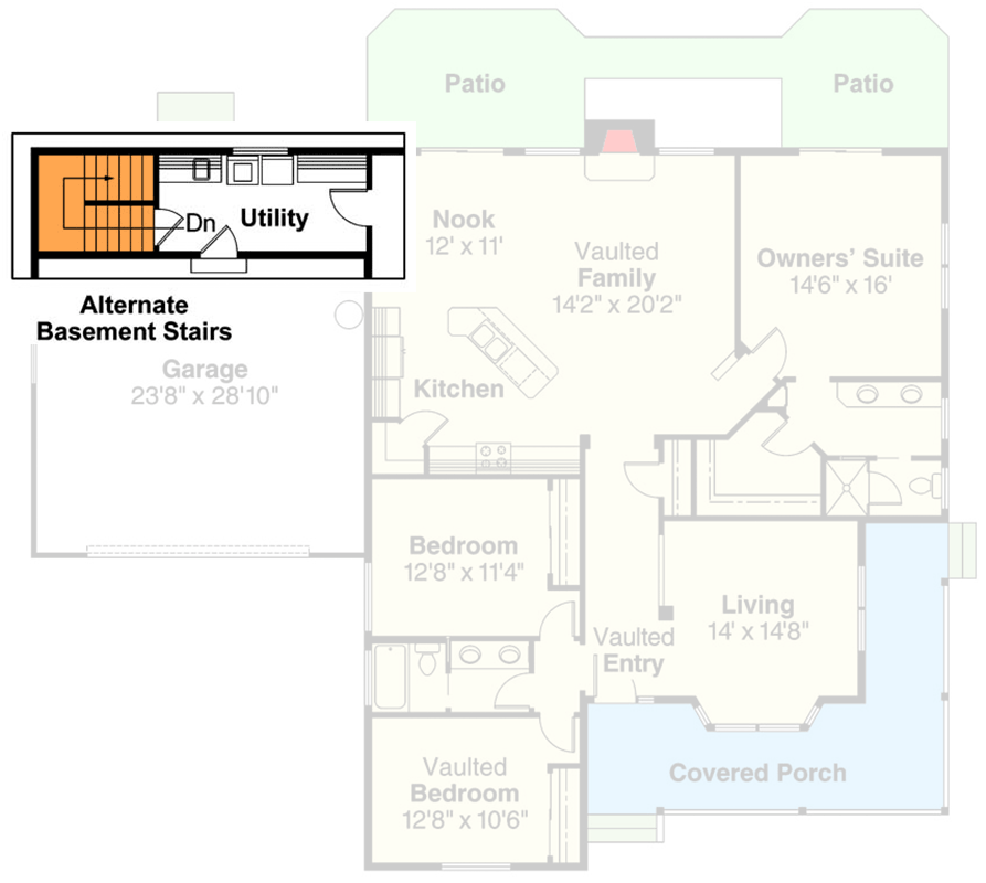 Plan 72535DA: Cozy Country-Style House Plan with Breakfast Nook - 1890 Sq Ft - Floor Plan - Main Level - Basement Stairs - Country