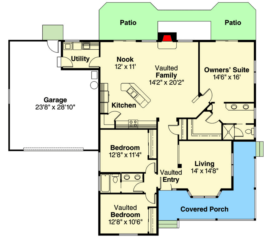 Plan 72535DA: Cozy Country-Style House Plan with Breakfast Nook - 1890 Sq Ft - Floor Plan - Main Level - Country