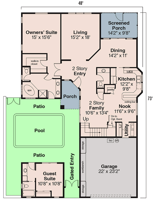 Plan 72537DA: Spacious 4 Bed Mediterranean House Plan with Courtyard and First-Floor Master - Floor Plan - Main Level - Mediterranean, Southwest, Spanish