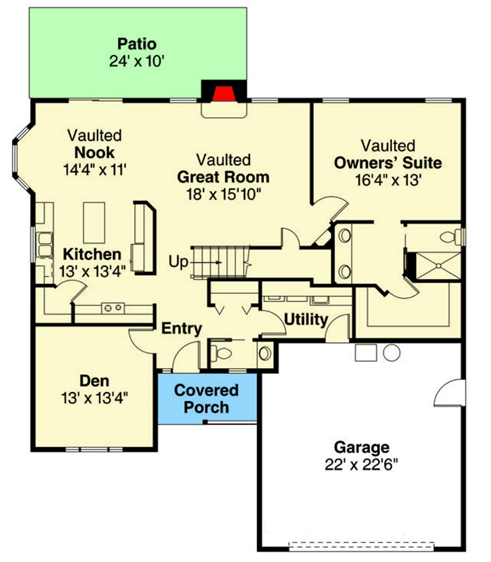 Plan 72540DA: Elegant Northwest Traditional House Plan with First-Floor Owners Suite - Floor Plan - Main Level - Country, Northwest, Traditional