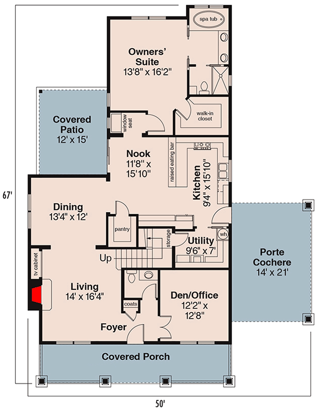 Plan 72549DA: Bungalow House Plan with Three Bedrooms and Porte Cochere - Floor Plan - Main Level - Bungalow, Craftsman, Northwest