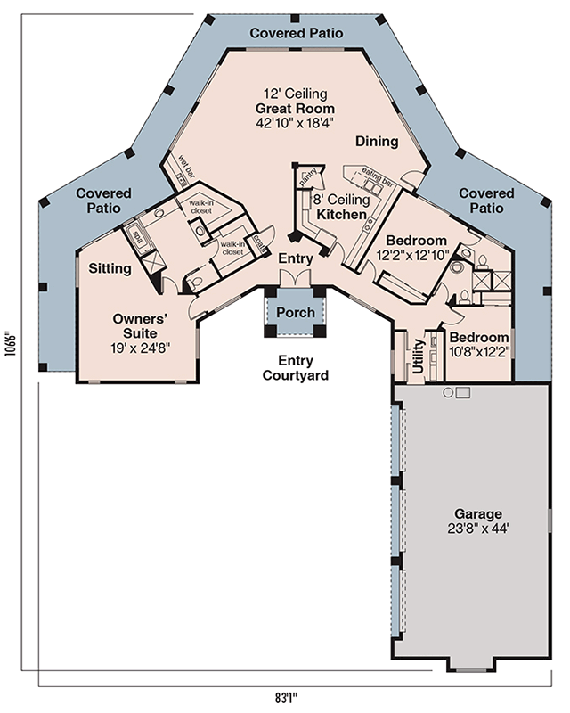 Plan 72576DA: Southwest Style House Plan with Three Bedrooms and Wraparound Porch - Floor Plan - Main Level - Adobe , Southwest