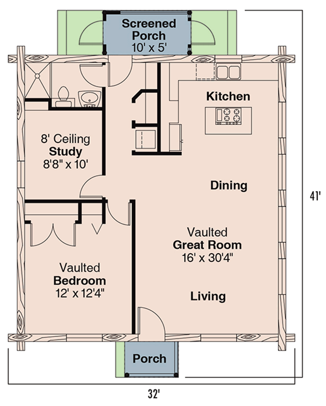 Plan 72580DA: Cozy Log Home for All Seasons - Floor Plan - Main Level - Cabin, Cottage, Log Cabin, Mountain, Rustic, Vacation