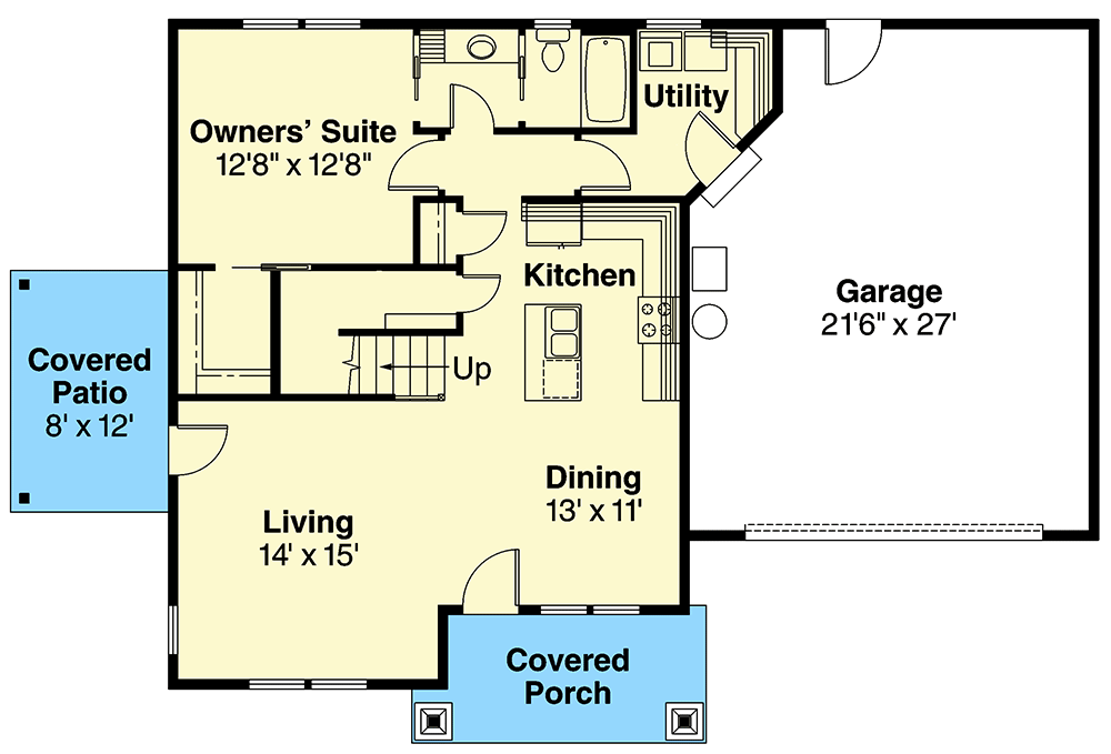 Plan 72609DA: 3 Bed Craftsman Cottage with Main Floor Master - 1436 Sq Ft - Floor Plan - Main Level - Cottage, Craftsman, Northwest