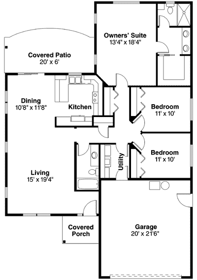 Plan 72643DA: Compact One Level Home Plan - Floor Plan - Main Level - Craftsman, Ranch