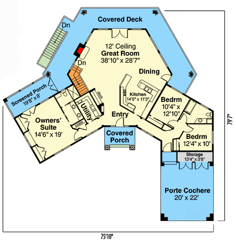 Plan 72661DA: Stately 4-5 Bed Georgian House Plan with Hexagonal Great Room - Floor Plan - Main Level - Contemporary, Georgian, Traditional