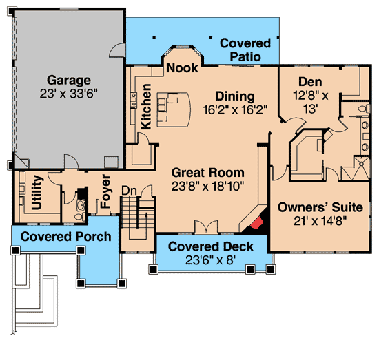 Plan 72687DA: Prairie Home Plan for Sloping Lot - Floor Plan - Main Level - Northwest, Prairie